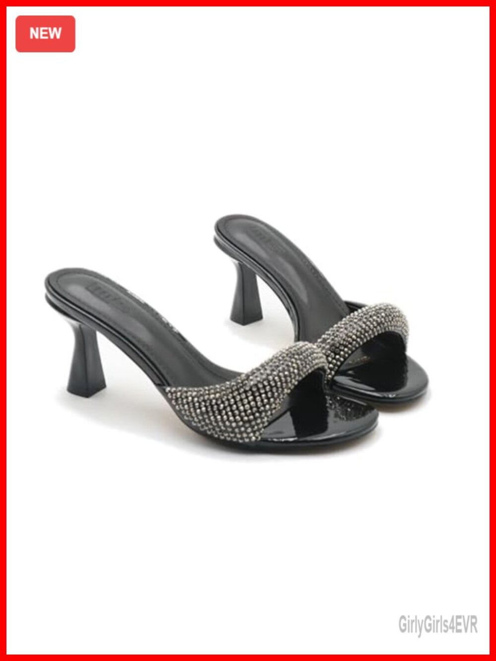 Women's Leather Square Open Toe Kitten Heel Slide Sandals Slip-On Mule Heels